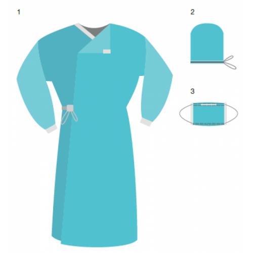 Комплект одежды и белья хирургический одноразовый КХ-4 (халат, шапочка, маска)