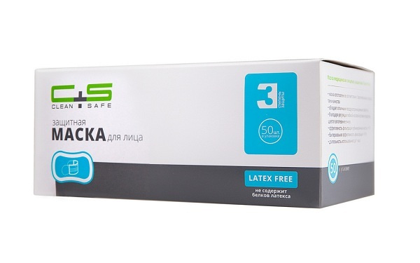 Маски Clean+Safe трехслойные голубые 50 шт Маски Clean+Safe трехслойные голубые 50 шт
