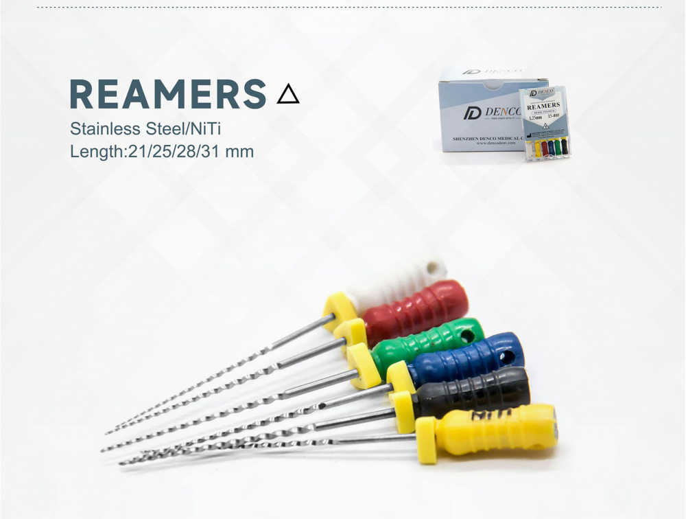 Эндодонтические ручные файлы NC Endo Reamers, ассорти: размеры #45, #50, #55, #60, #70, #80 - длина 25 мм, 6 шт, Denco, Китай