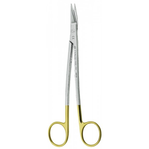 Ножницы для десны N1 изогнутые с твердосплавными вставками и золотистыми ручками, 17 см