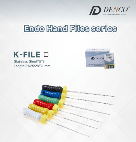 Эндодонтические ручные файлы NC Endo K-Files, размер #10, длина 21 мм, 6 шт, Denco, Китай